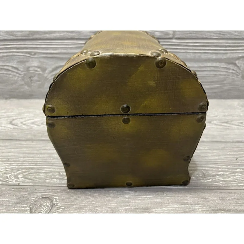 Vintage Look Gold Tone Metal Chest Trunk Boho Bohemian Storage Container Decor